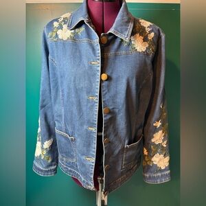Tantrums Blue Denim Jacket with Floral Embroidery